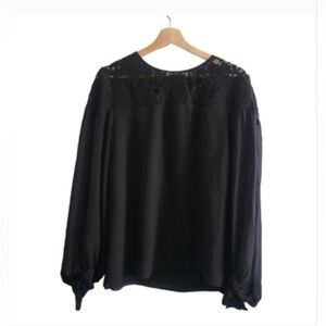 MELANIE LYNE Black Lace Yoke Chiffon Blouse Victorian-inspired Sz US 14